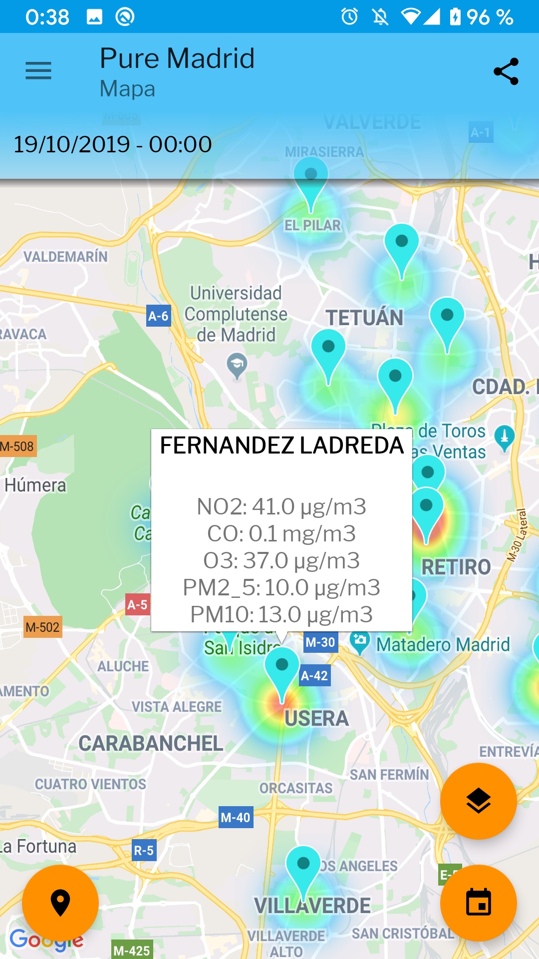 Mapa de contaminación en tiempo real